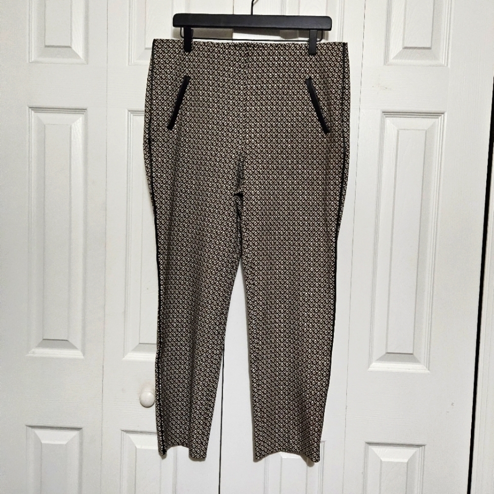 Chico's Black/Brown/White Print Ankle Pants Size 12